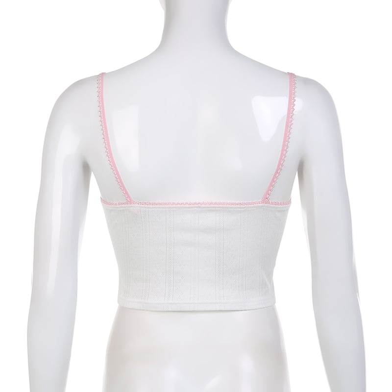 White Lace Pink Trim Flower Corset