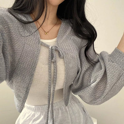 White Thin Lantern Long Sleeve Cardigan