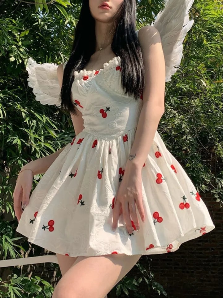 Cherry Print Spaghetti Strap Mini Dress