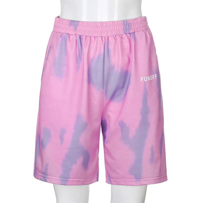 Cute Colorful Tie Dyed Print Casual Sweat Short High Waisted Pants Bottom E-Girl Kawaii Korean Japanese Harajuku Chinese Retro Streetwear Aesthetic
