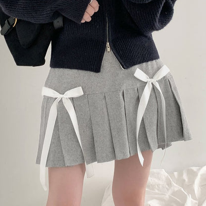Grey Bow Double Layer Mini Skirt