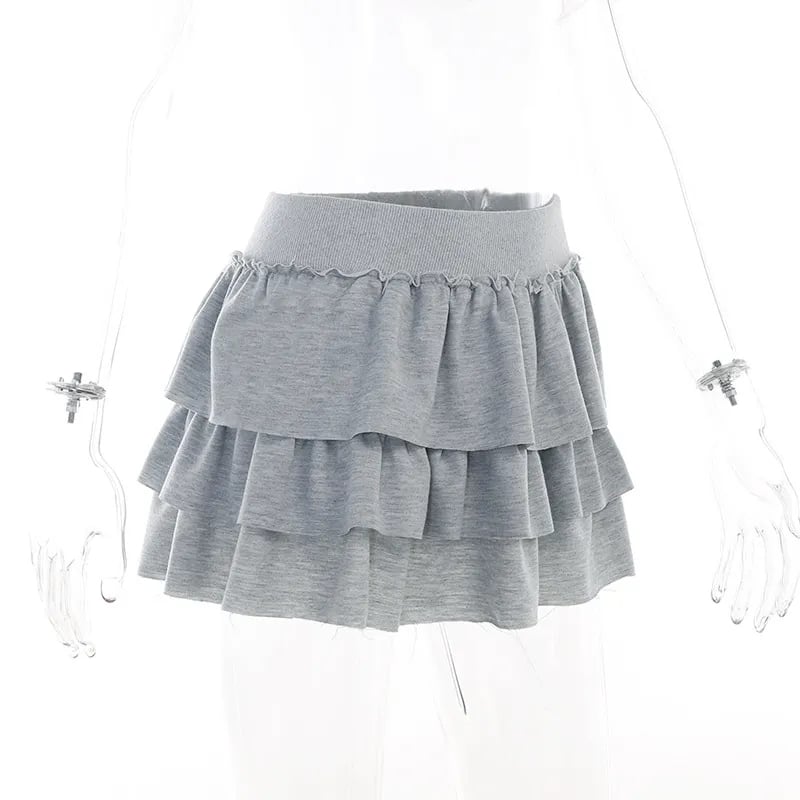 Grey Ruffle Low Rise Pleated Skirt