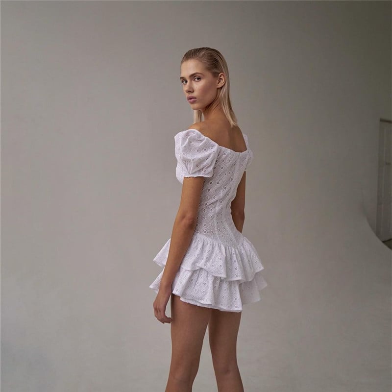 White Lace Short Sleeve Romper