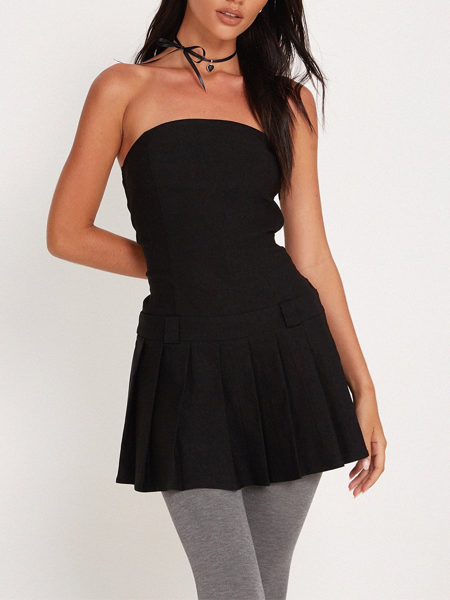 Strapless Pleated A-Line Mini Dress