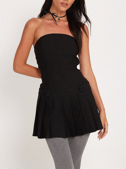 Strapless Pleated A-Line Mini Dress