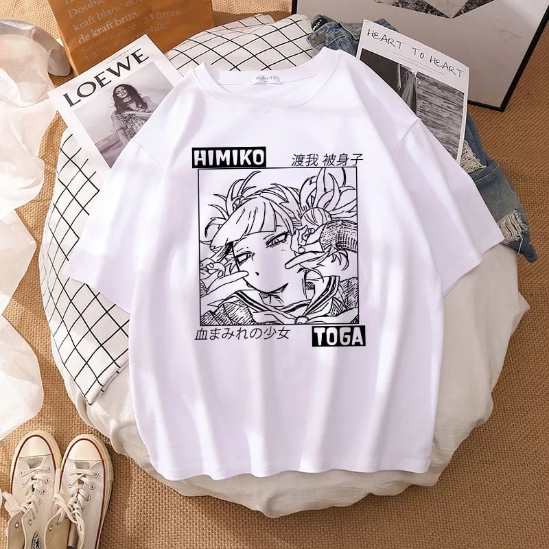 Cute Himiko Toga Anime Girl Cartoon Print Oversized Short Sleeve T-shirt Aesthetic Casual Summer E-Girl Kawaii Korean Japanese Harajuku