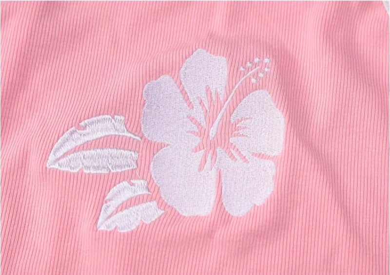 2PCS Pink Hibiscus Flower Camisole + Mini Skirt