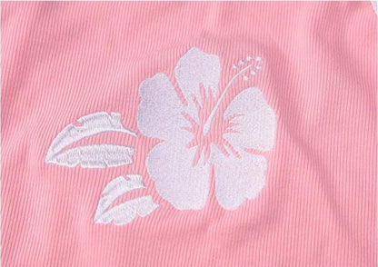 2PCS Pink Hibiscus Flower Camisole + Mini Skirt