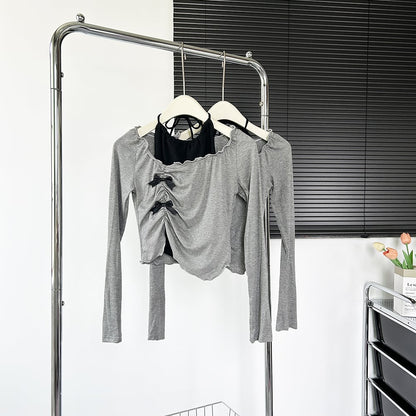 2PCS Halter Top + Long Sleeve Crop Top