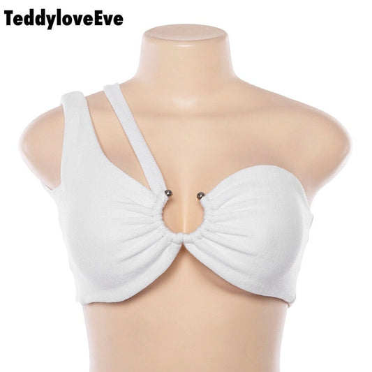 Cute Sexy Solid Color Metal Tube Strap Crop Top Camisole Shirt Tee T-shirt E-Girl Kawaii Korean Japanese Harajuku Chinese Retro Streetwear Aesthetic