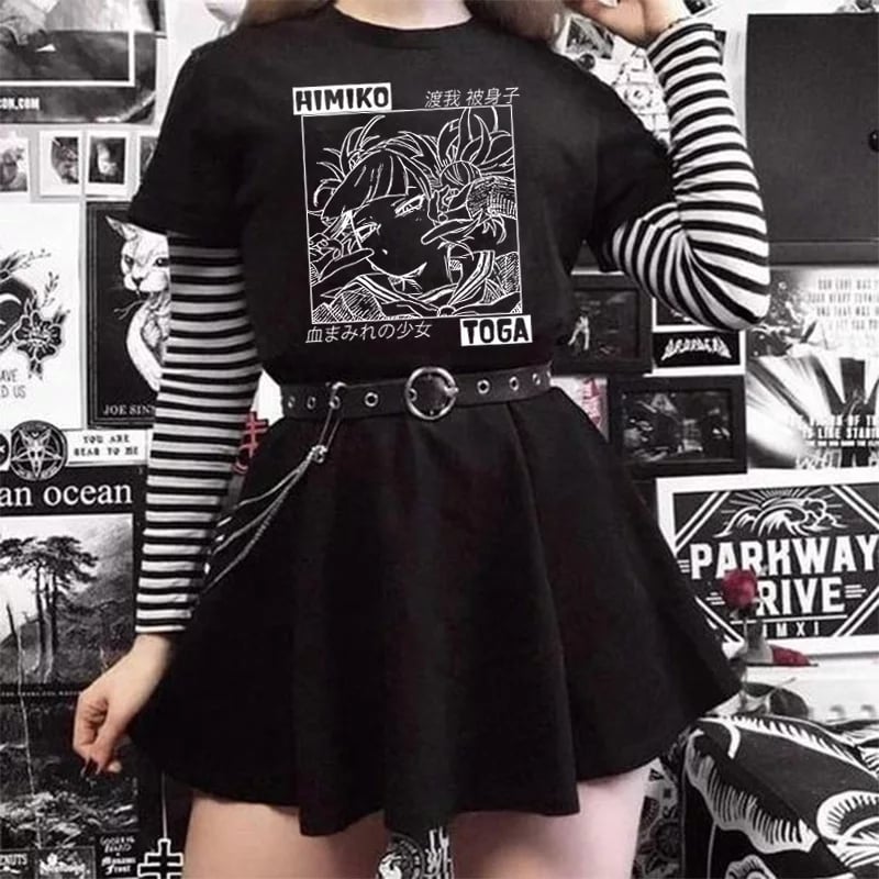 Cute Himiko Toga Anime Girl Cartoon Print Oversized Short Sleeve T-shirt Aesthetic Casual Summer E-Girl Kawaii Korean Japanese Harajuku