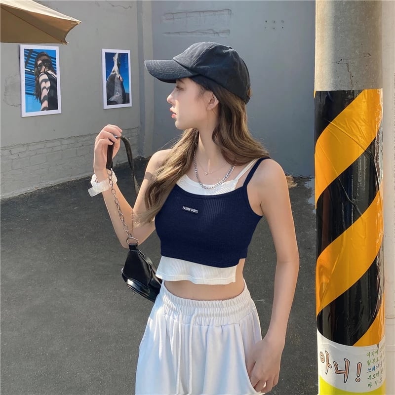 Cute Streetwear Knit Tank Sleeveless Shirt Crop Top Vest Basic Summer Aesthetic Casual E-Girl Kawaii Korean Japanese Harajuku