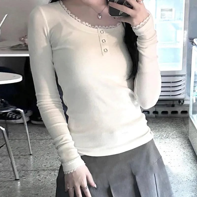 Pink Lace Trim Long Sleeve Shirt