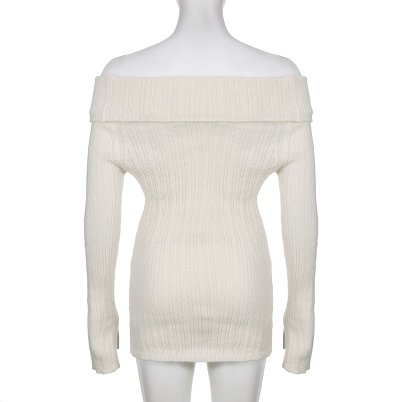 White Button Up Split Slash Neck Sweater