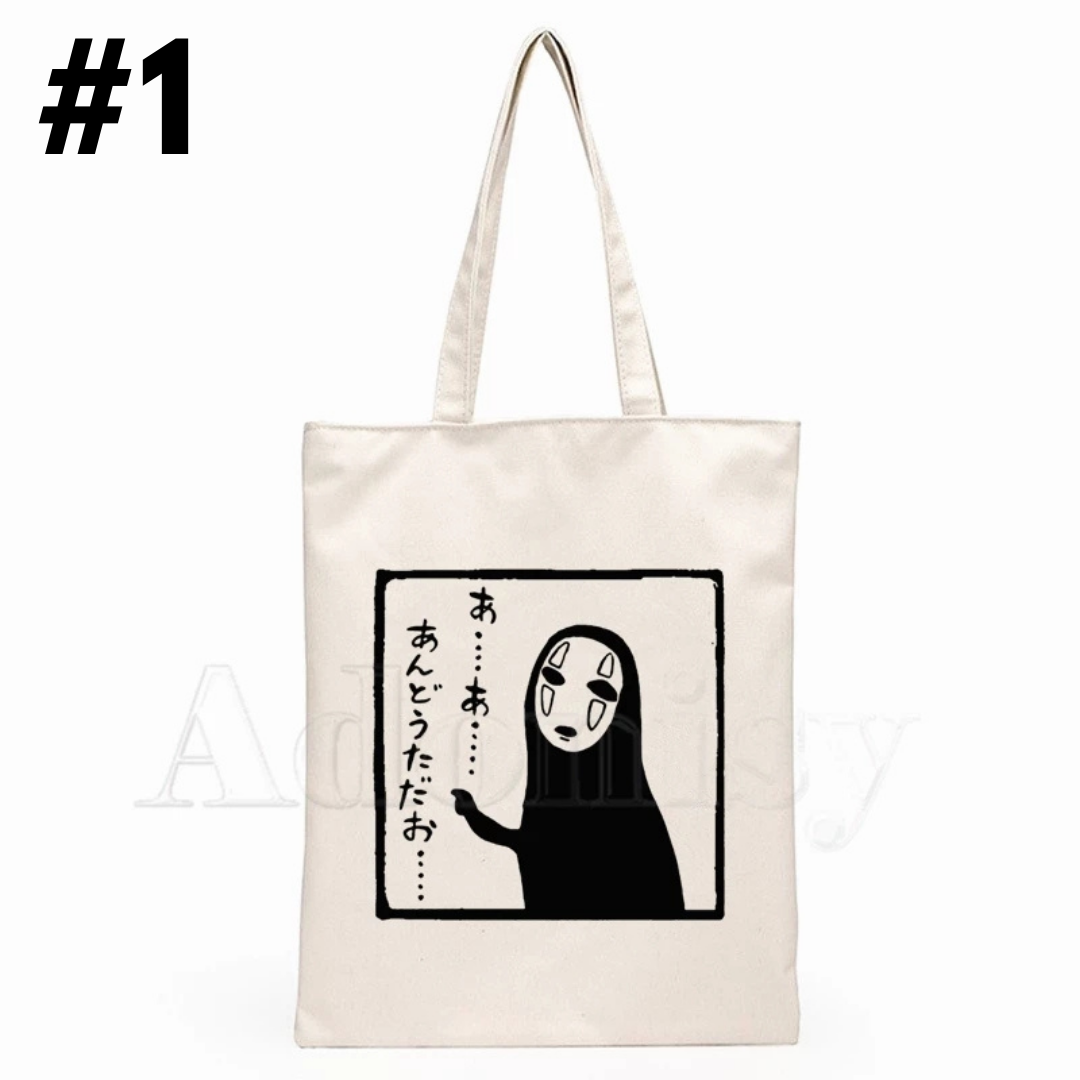 Japanese Anime Print Canvas Tote Bag