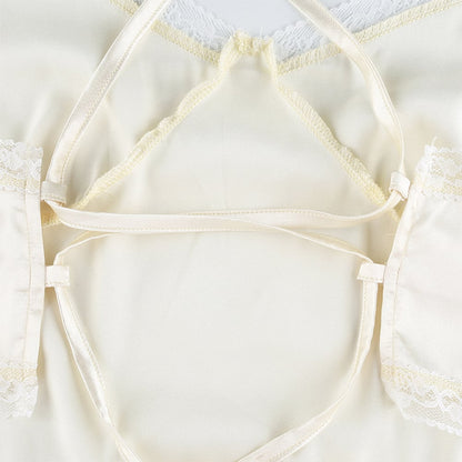 Sexy Bandage Lace Trim Sweet Satin V Neck Crop Top Camisole Spaghetti Strap Backless Shirt E-Girl Kawaii Korean Japanese Harajuku Streetwear
