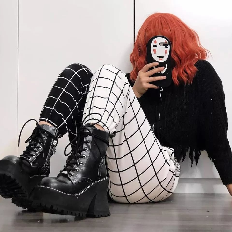 Cute Contrast Cargo Pant Loose Waist Plaid Checkered Trouser Jogger E-Girl Kawaii Korean Japanese Harajuku Chinese Retro Streetwear Aesthetic