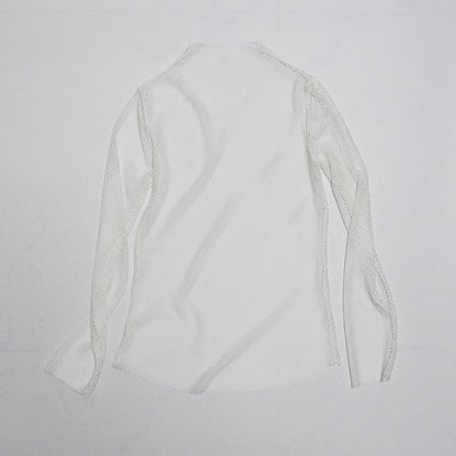 Cute Sexy Transparent Fishnet Mesh Lace Top Long Sleeve Shirt Tee T-shirt E-Girl Kawaii Korean Japanese Harajuku Chinese Retro Streetwear Aesthetic
