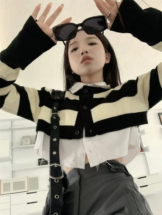 2PCS Stripe Sweater + White Shirt