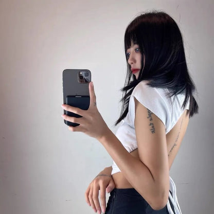 White Lace Up Backless Short Sleeve Top