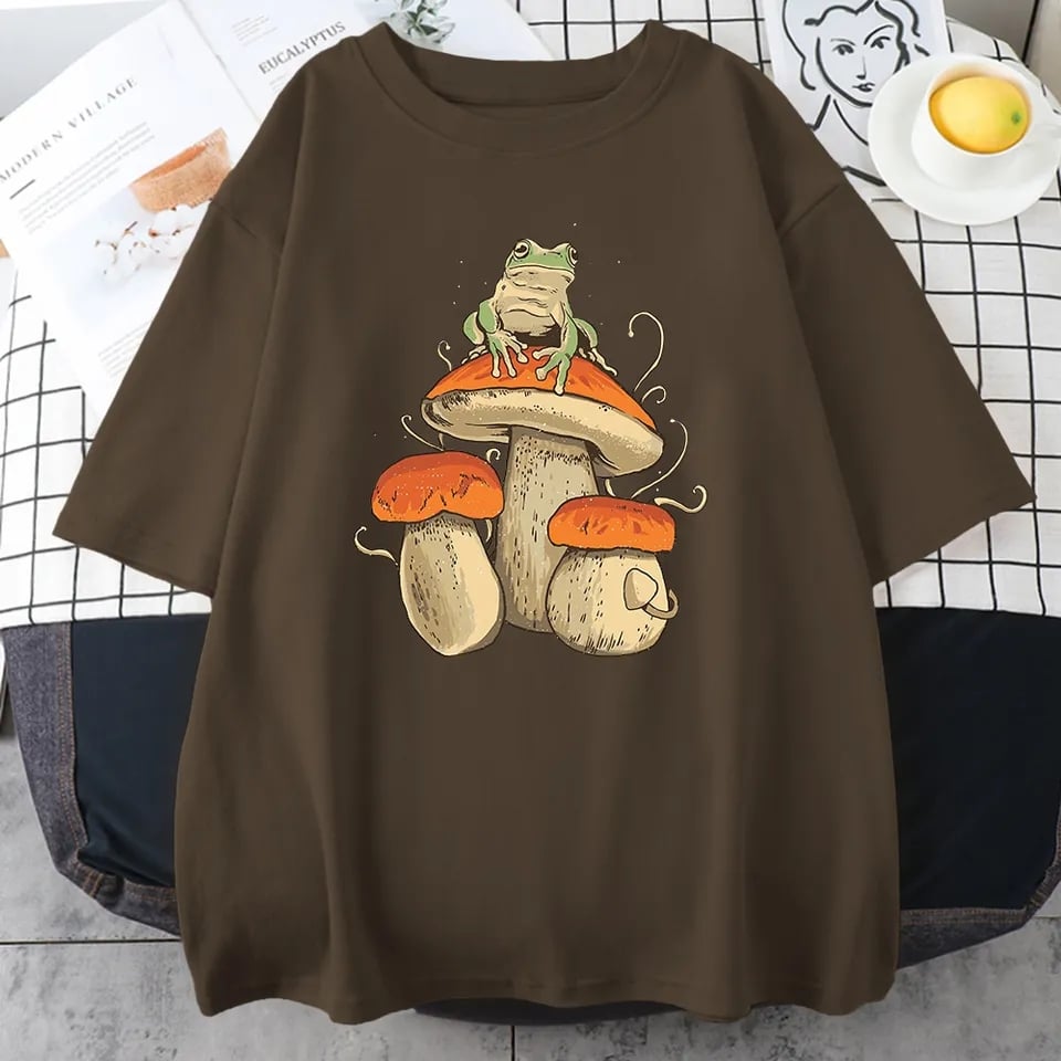 Mushroom Frog Print Short Sleeve T-shirt