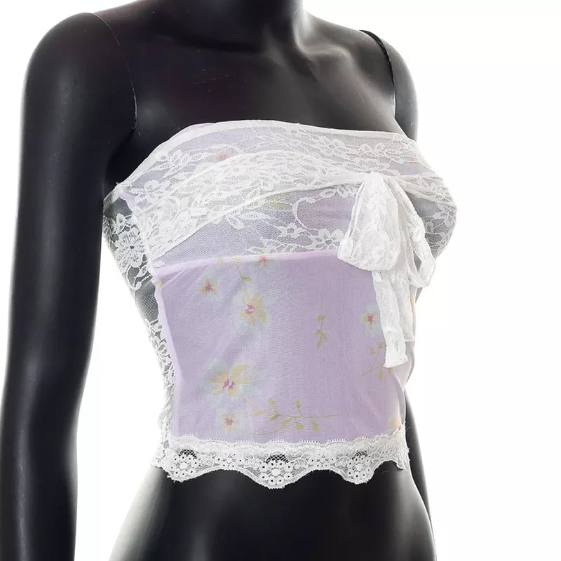 Floral Lace Patchwork Fairycore Tube Top