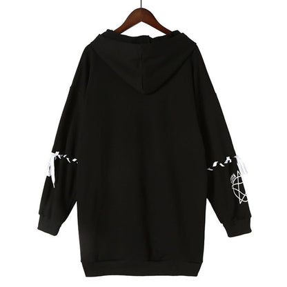 Cute Rabbit Evil Pentagon Lace Up Long Sleeve Hoodie Oversize Sweater Sweatshirt Pullover Jumper E-Girl Kawaii Korean Japanese Harajuku Streetwear