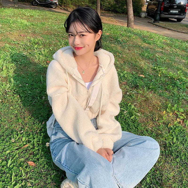 Soft Faux Lamb Wool Loose Long Sleeve Hoodie