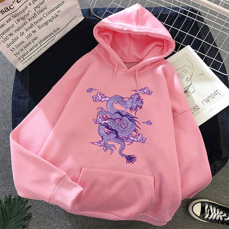 Cute Dragon Embroidery Cartoon Sweater Pullover Hoodie Knit Long Sleeve Sweatshirt E-Girl Kawaii Korean Japanese Harajuku Retro Streetwear Aesthetic