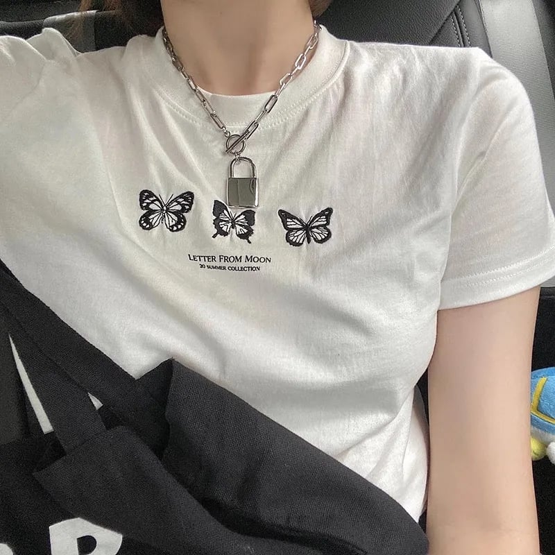 Butterfly Embroidery Short Sleeve T-shirt