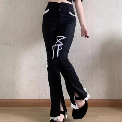 Sweet High Waist Lace Flare Jeans