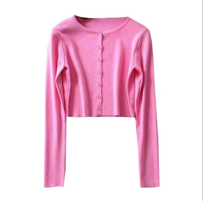 Cute Vintage O Neck Button Down Knit Cardigan Crop Top Sweater Sweatshirt Pullover Jumper E-Girl Kawaii Korean Japanese Harajuku Streetwear