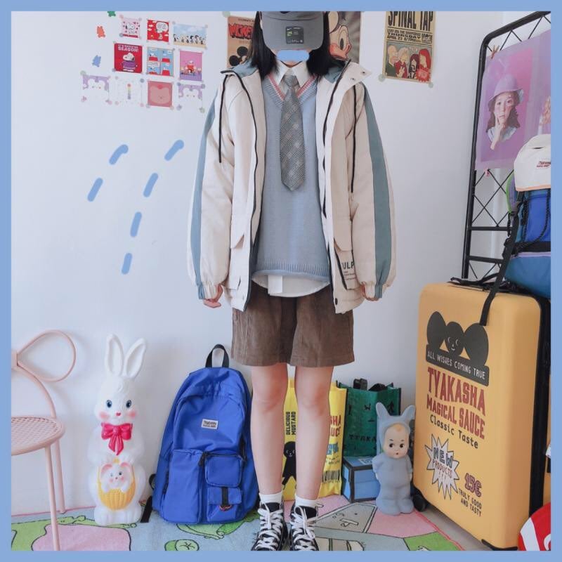 Cute Bunny Rabbit Embroidery Preppy Knit V Neck Vest Sweater Sweatshirt Loose Jumper Pullover Casual E-Girl Kawaii Korean Japanese Harajuku Streetwear