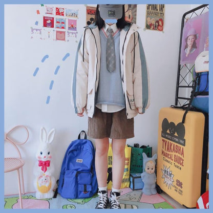Cute Bunny Rabbit Embroidery Preppy Knit V Neck Vest Sweater Sweatshirt Loose Jumper Pullover Casual E-Girl Kawaii Korean Japanese Harajuku Streetwear