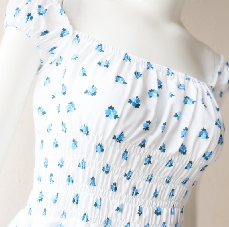 Blue Floral Puff Sleeve Mini Dress