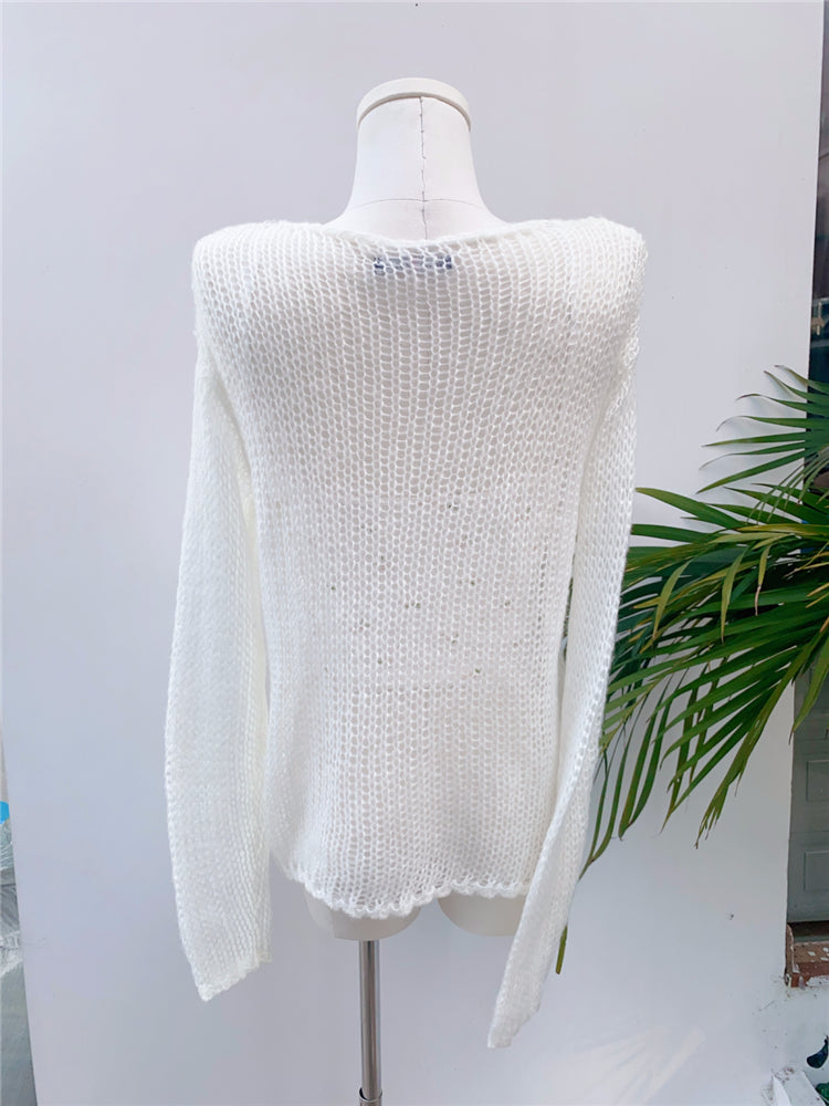 White Crochet See Through Sweater