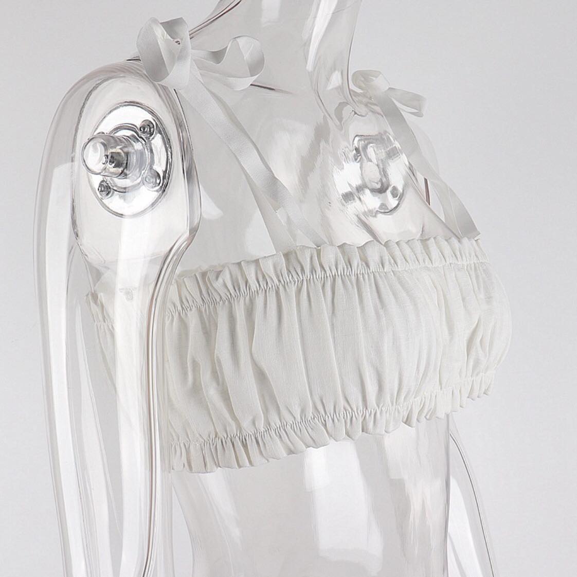 White Pleated Hollow Out Bustier Bandage Bodycon Crop Top Sleeveless Shirt Beach Boho Summer Aesthetic Casual E-Girl Kawaii Korean Japanese Harajuku