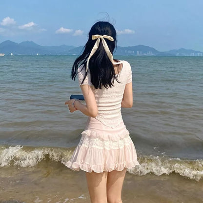 Sweet Lace Ruffle Mesh Fairycore High Waist Mini Skirt