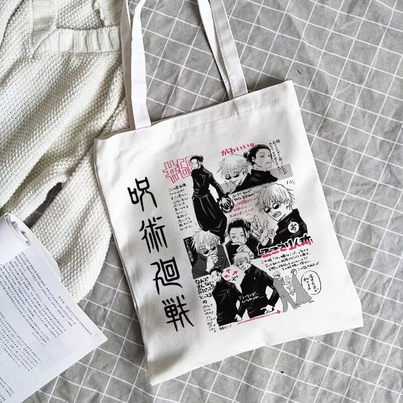 Anime Cartoon Canvas Tote Bag Shoulder Shopping Bag Vintage Aesthetic Casual Summer E-Girl Kawaii Korean Japanese Harajuku