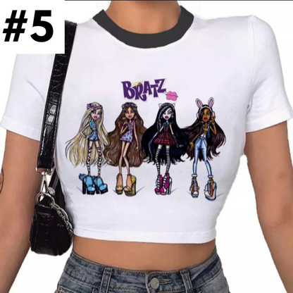 Doll Cartoon Graphic Print White Short Sleeve T-shirt