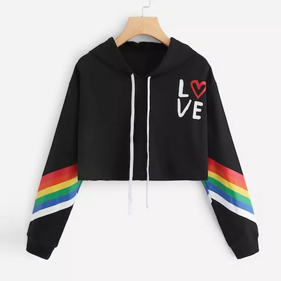 Love Letter Rainbow LGBT Cropped Hoodie Sweatshirt Pullover Long Sleeve Tee Shirt T-shirt Top E-Girl Kawaii Korean Japanese Harajuku Streetwear