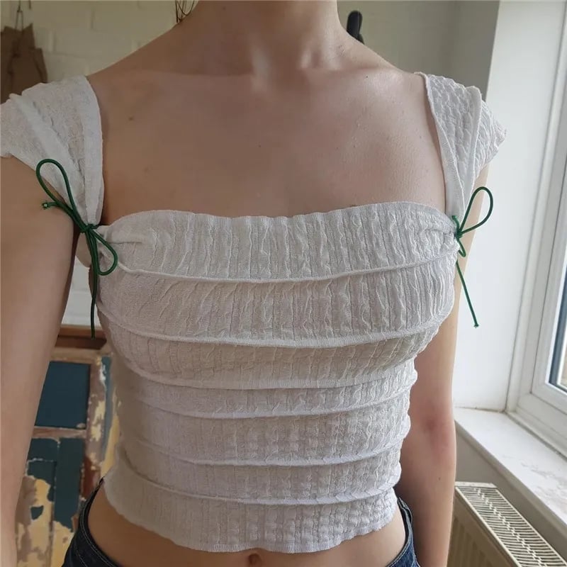 French Bow Square Collar Crop Top