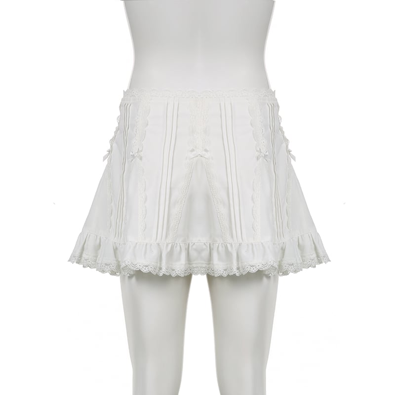White Fairy Bow Ruffle A-Line Skirt