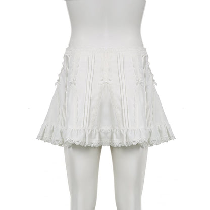 White Fairy Bow Ruffle A-Line Skirt