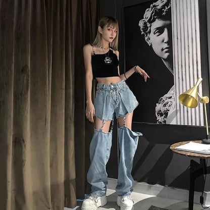 Removable Cut Out Wide Leg Jeans