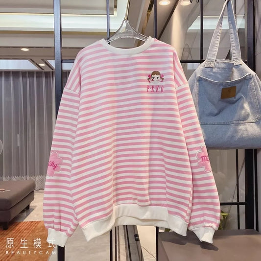 Pink Chocolate Stripe Oversized Long Sleeve Sweater