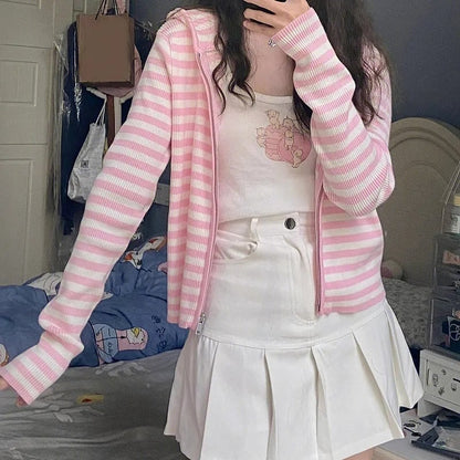 Pink Stripe Thin Zipper Jacket