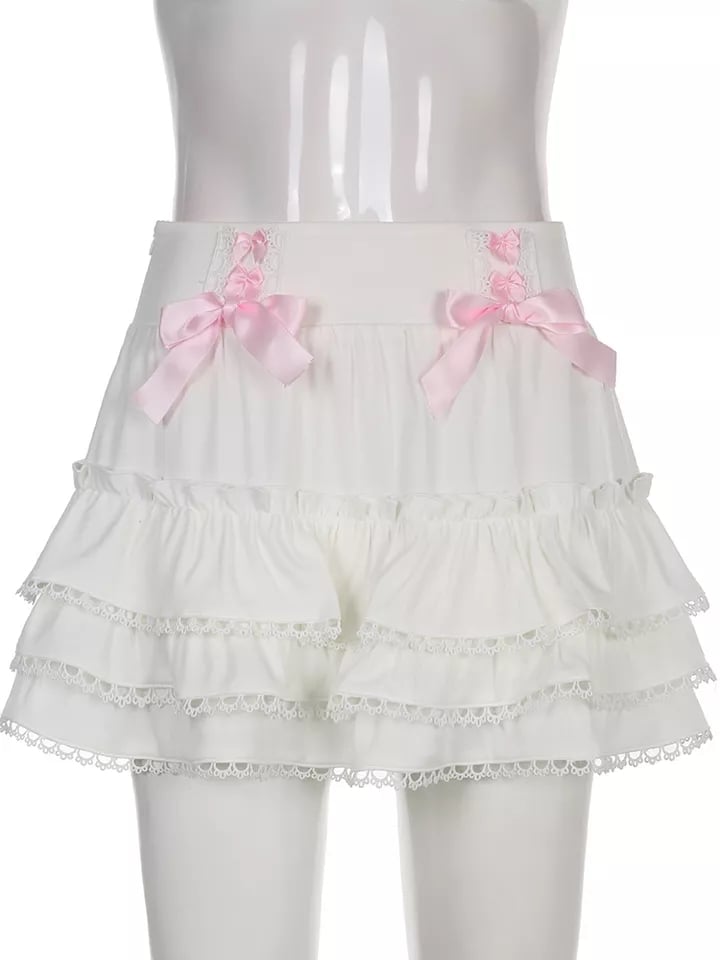 White Ruffle A-Line Bow Mini Skirt