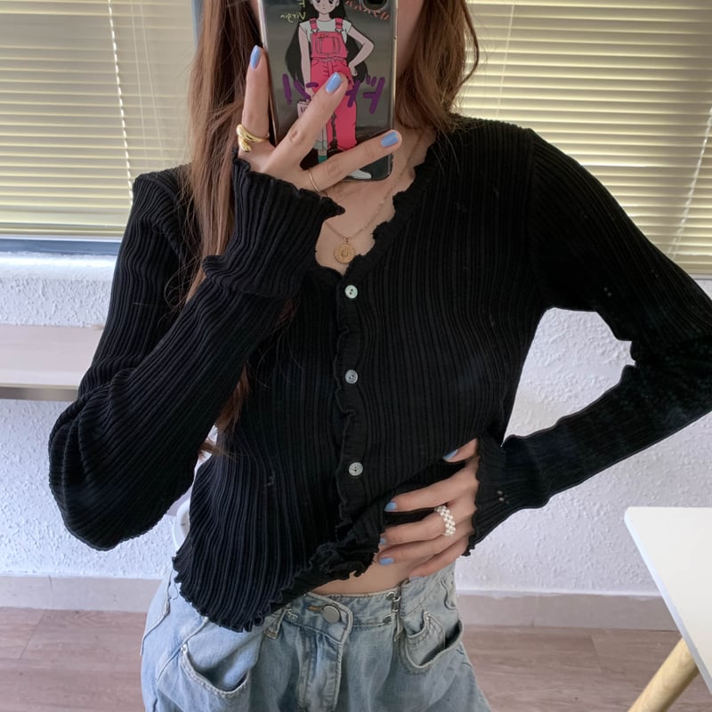 Cute V Neck Knit Casual Thin Sweater Cardigan Shirt Tee T-shirt E-Girl Kawaii Korean Japanese Harajuku Chinese Retro Streetwear