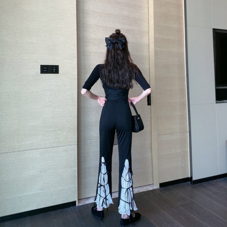 Bell Bottom Bow High Waist Flare Pants